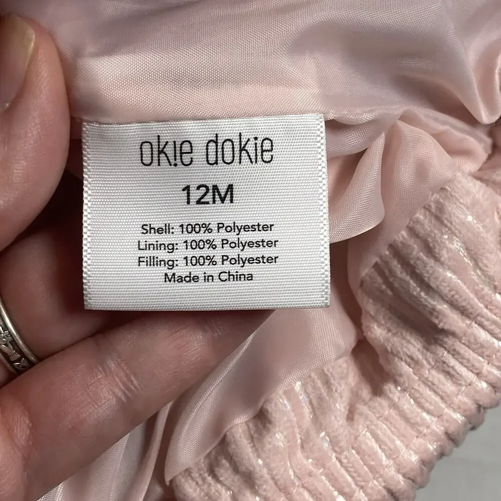 Okie Dokie Baby Girl Size 12M Puffer Vest Full Zip Pink Pockets NEW